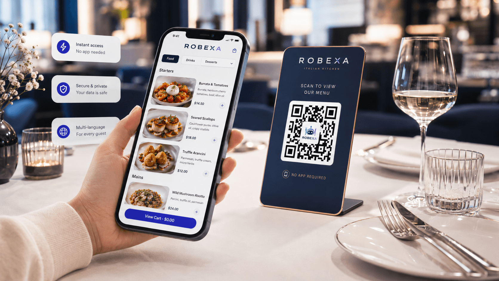 Digitale Speisekarte und QR Menü von Robexa für Restaurants